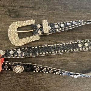 Tooled Western Belt with Rhinestones